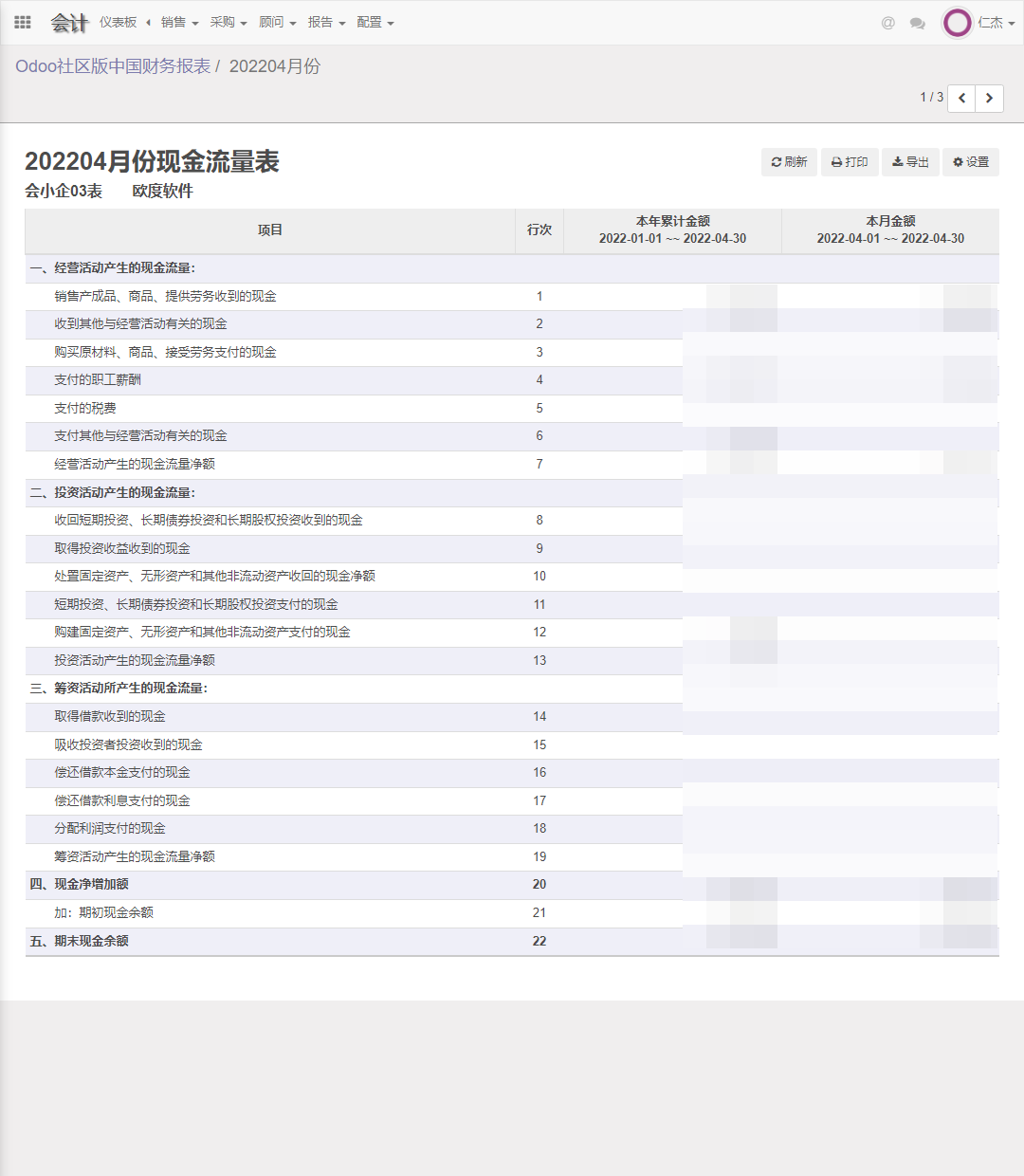 Odoo社区版中国财务会计现金流量表